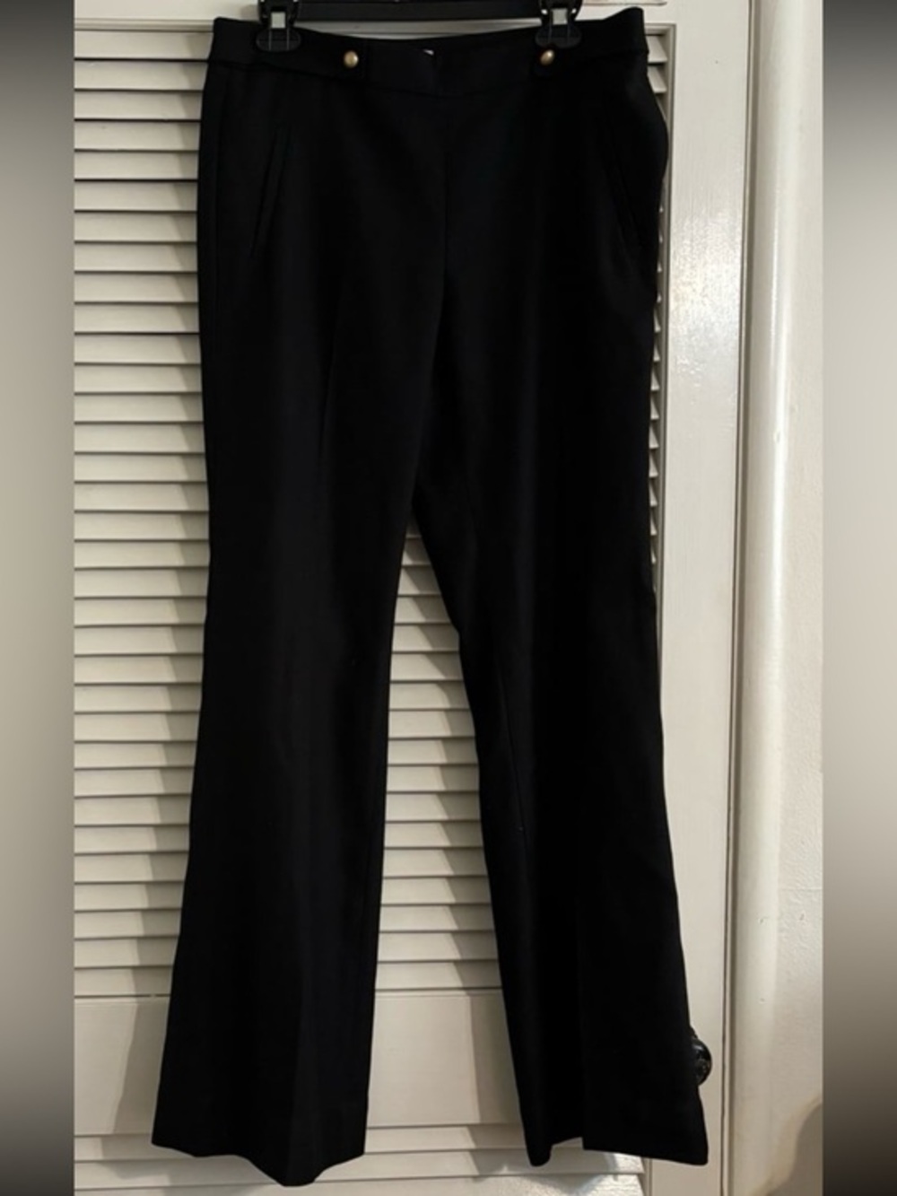 LOFT Black Boot Cut Flare Dress Pants with cold tone buttons